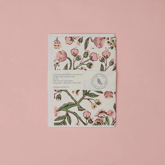 Hand Block Printed Greeting Card | Song Birds Blush