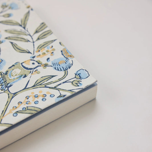 Block Printed Ruled Notebook (A5) - Song Birds Blue Stone