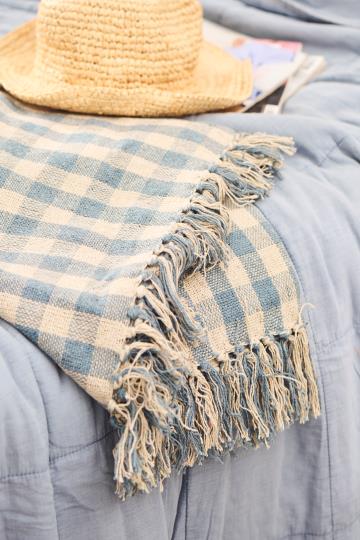 Throw Natural with light blue check