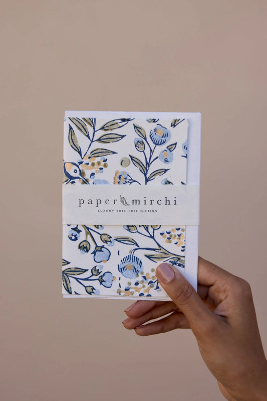 Hand Block Printed Greeting Card | Songbird Blue Stone