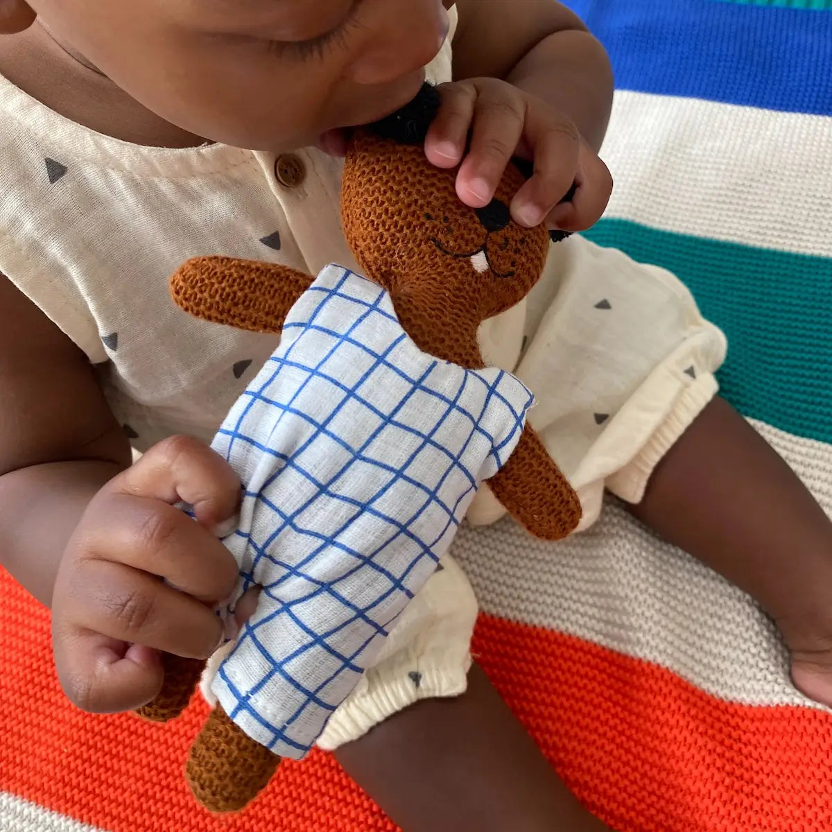 Cotton Knit Child's Rattle Toy | Dog
