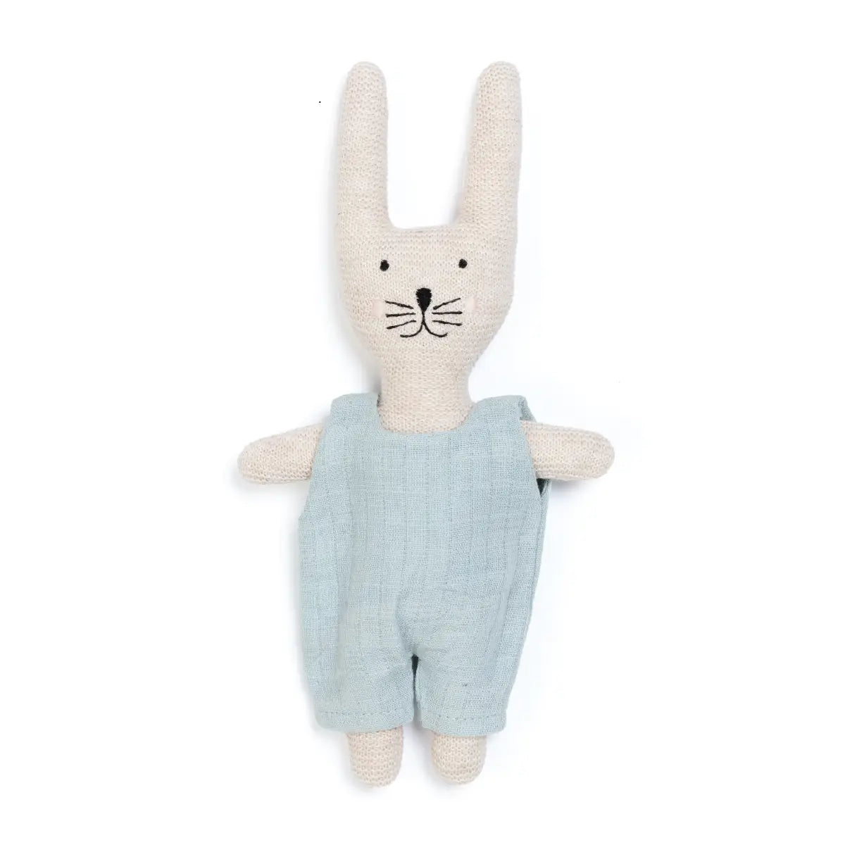Cotton Knit Child's Rattle Toy: Blue Rabbit