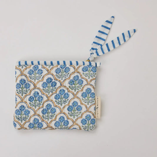 Organic Cotton Zipped Pouch Set 2pk - Floral Indigo