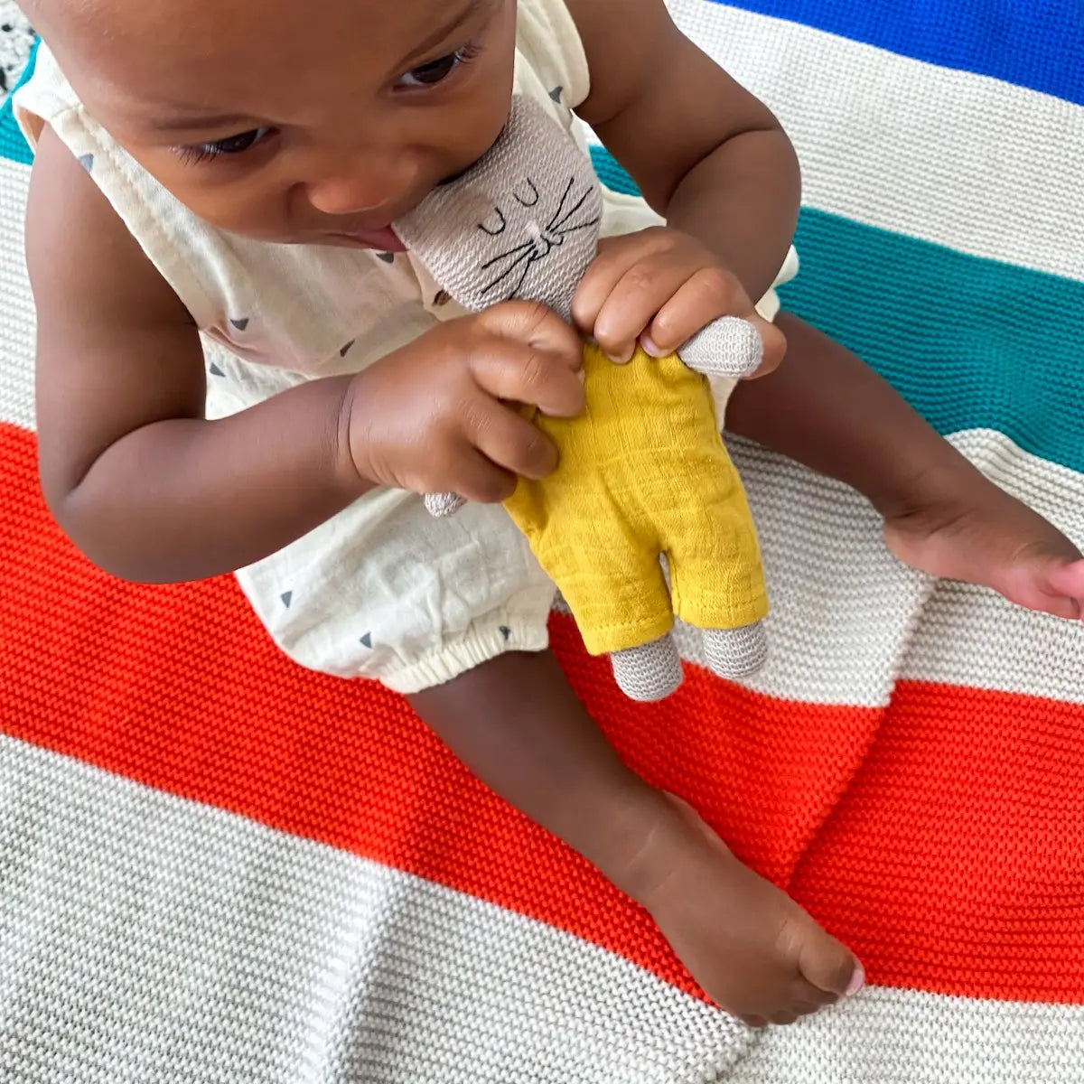 Cotton Knit Child's Rattle Toy | Yellow Cat