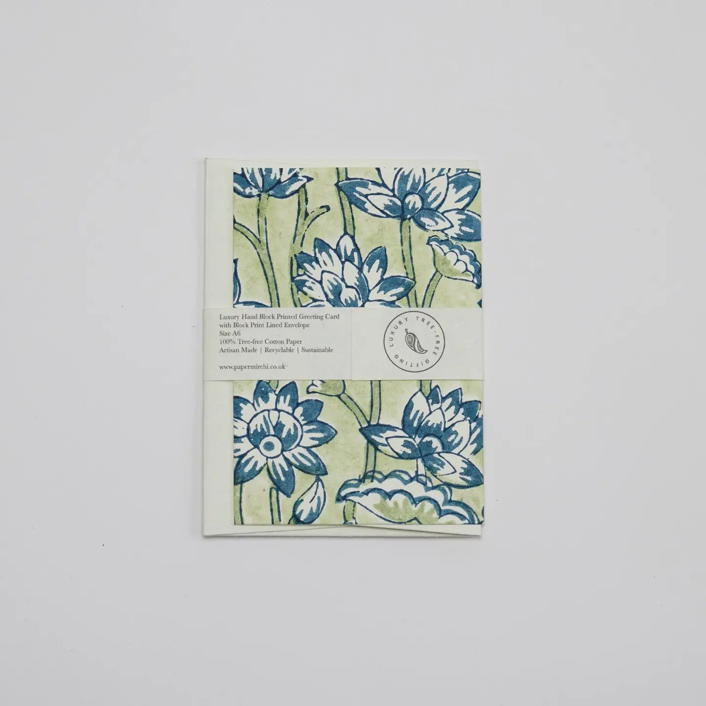 Hand Block Printed Greeting Card | Lotus Indigo