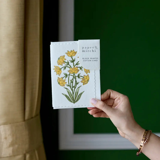 Hand Block Printed Card | Champaca Saffron