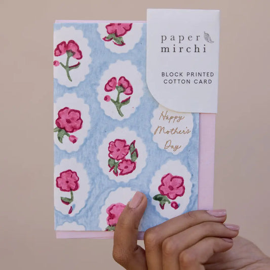 Hand Block Printed Greeting Card | Mother's Day Pink Floral