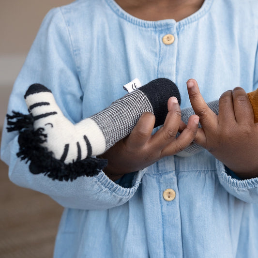 Cotton Knit Baby Rattle Toy | Zebra