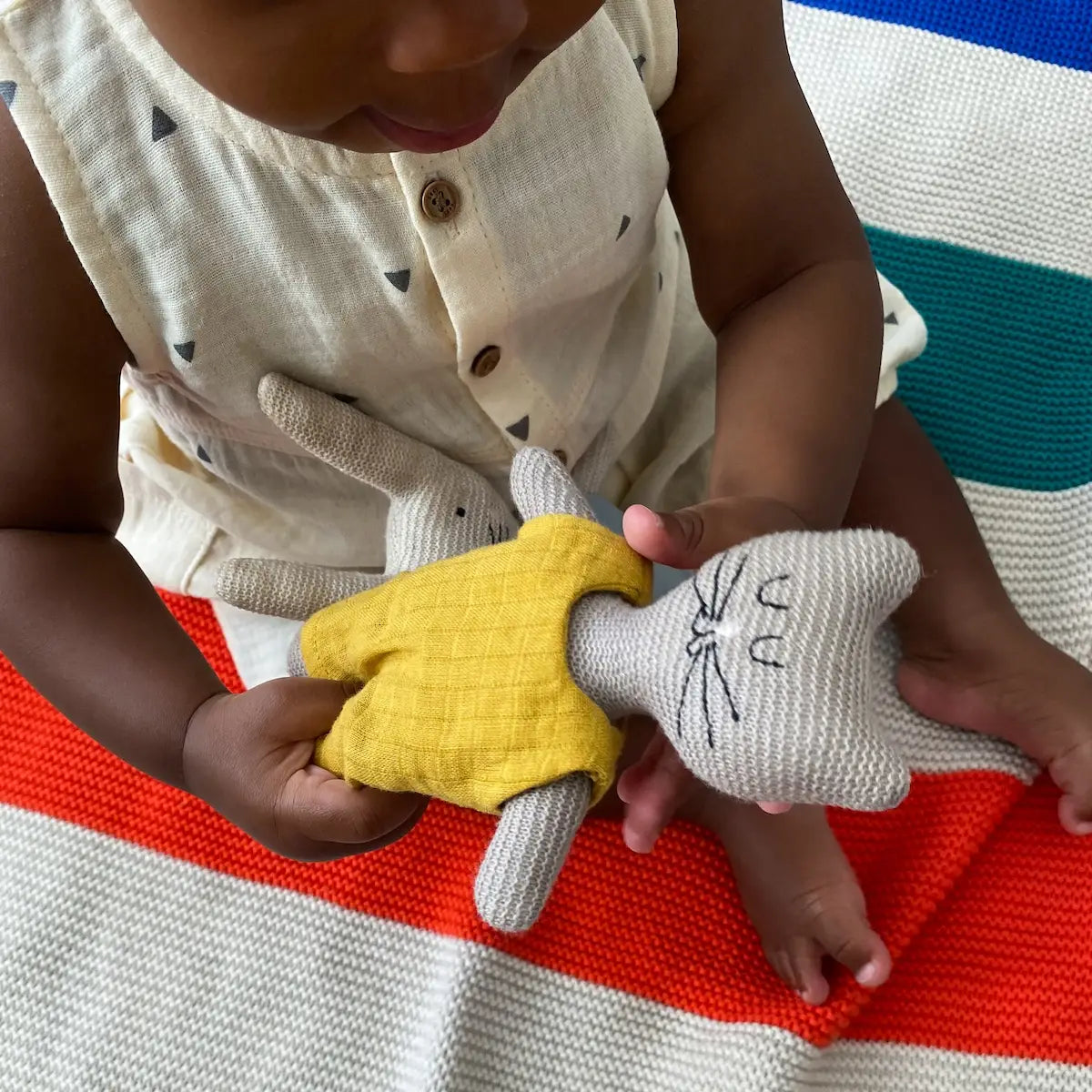 Cotton Knit Child's Rattle Toy | Yellow Cat