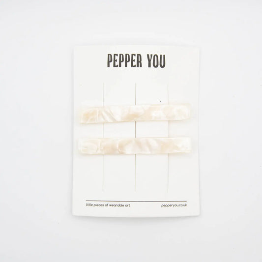 Pearly White Marble Hair Slides - Set of 2