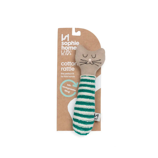 Cotton Knit Baby Rattle Toy | Cat Green