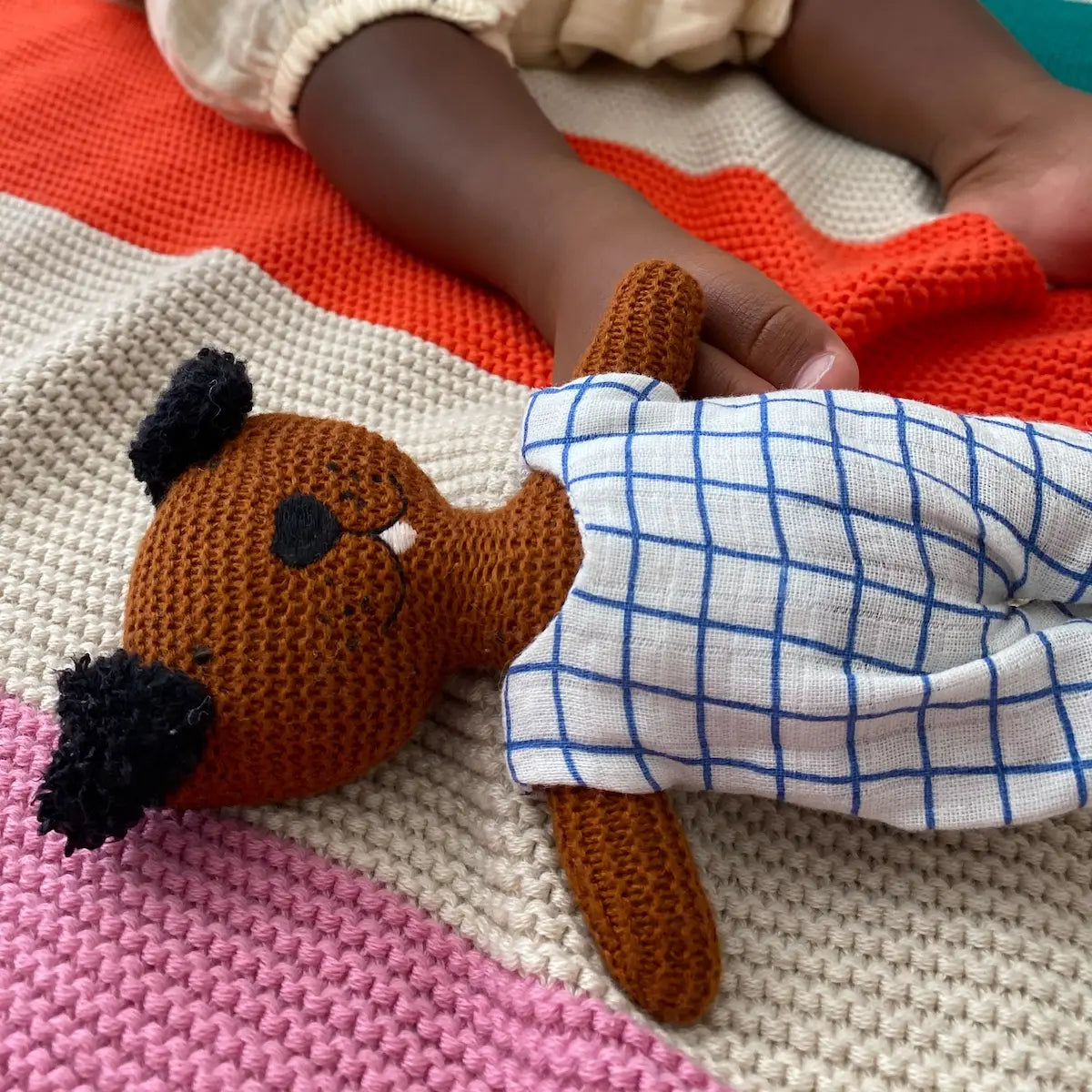 Cotton Knit Child's Rattle Toy | Dog