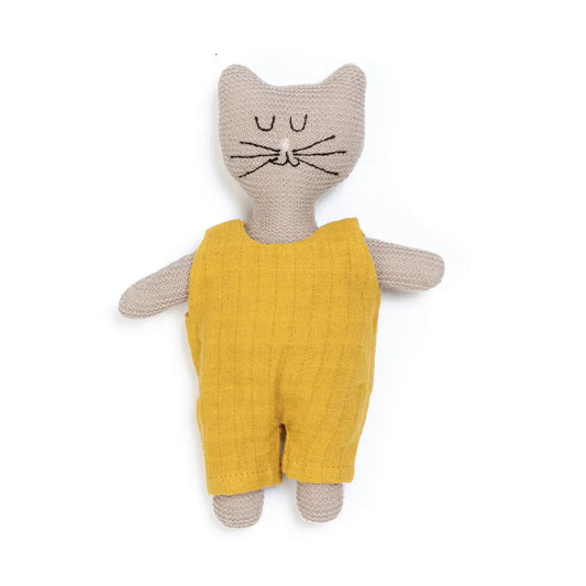 Cotton Knit Child's Rattle Toy | Yellow Cat