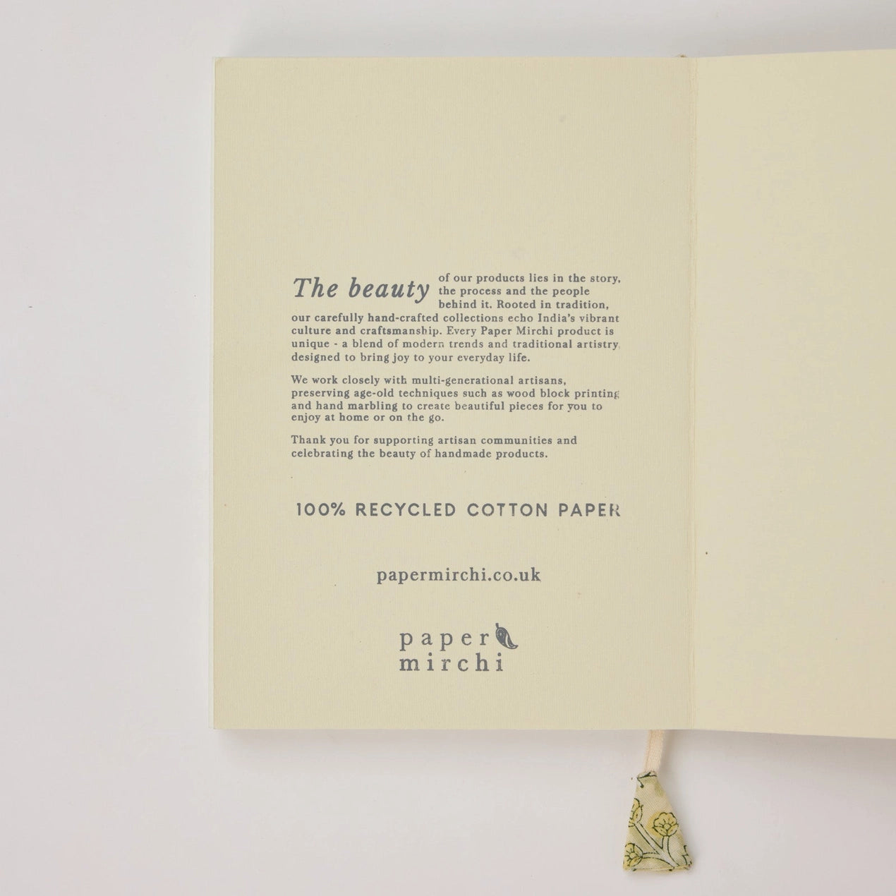 Block Printed Ruled Notebook (A5) - Floral Lattice Buttercream