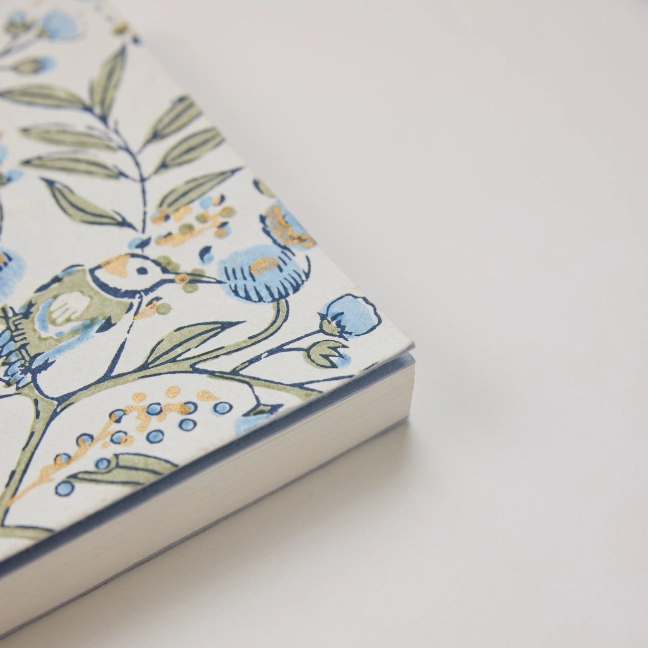 Block Printed Ruled Notebook (A5) - Song Birds Blue Stone