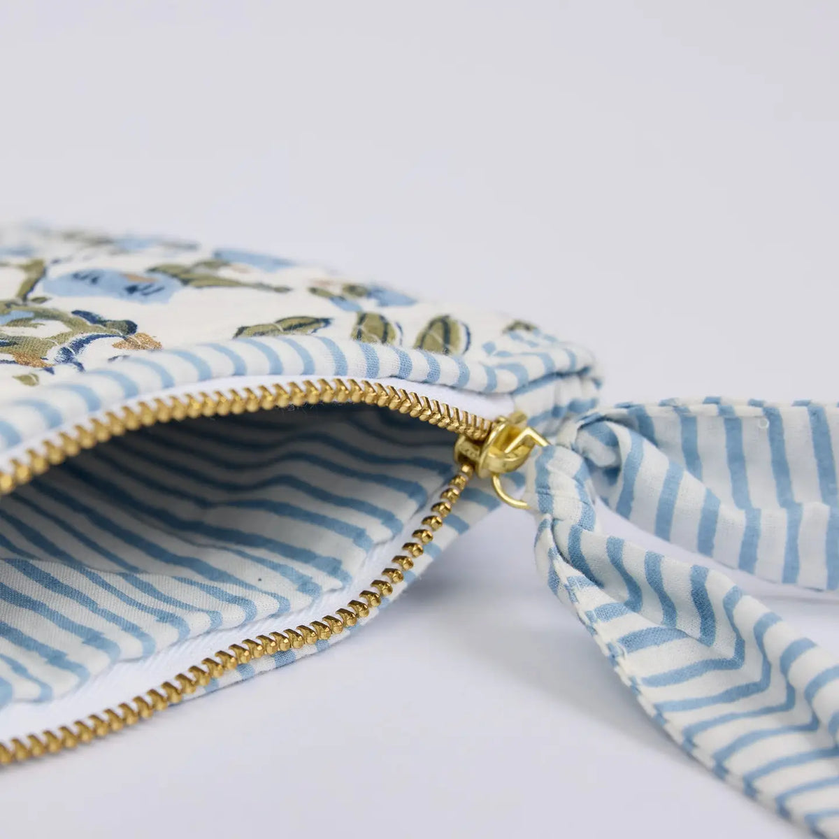 Organic Cotton Zipped Pouch Set 2pk - Floral Blue Stone