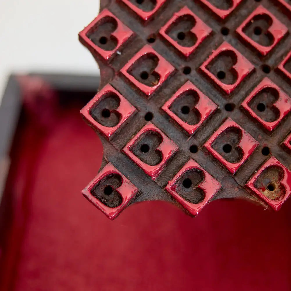 Hand Block Printed Greeting Card | Red Checks Heart