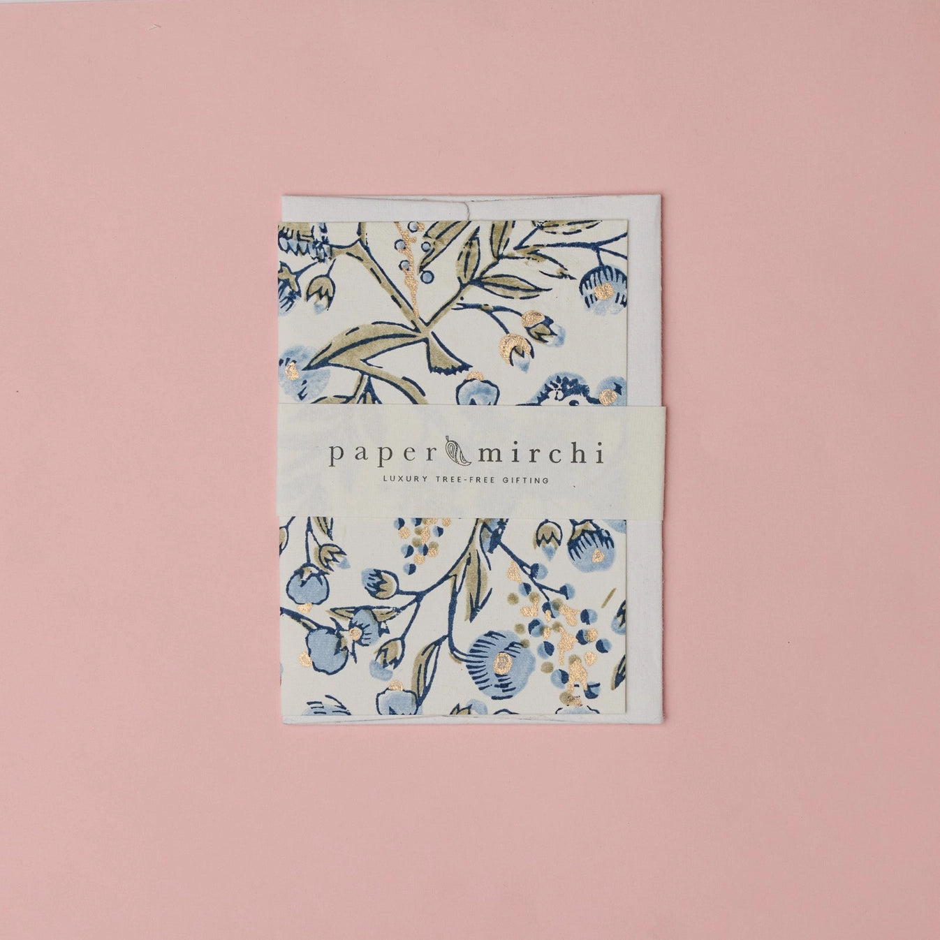 Hand Block Printed Greeting Card | Songbird Blue Stone