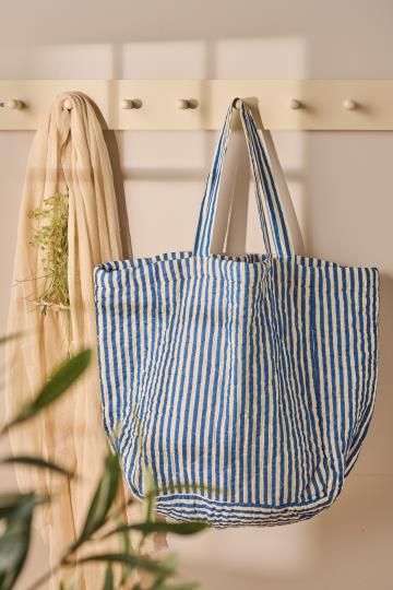 Quilted Bag | Blue White Stripe