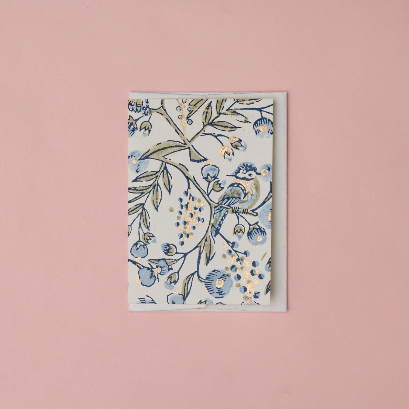 Hand Block Printed Greeting Card | Songbird Blue Stone