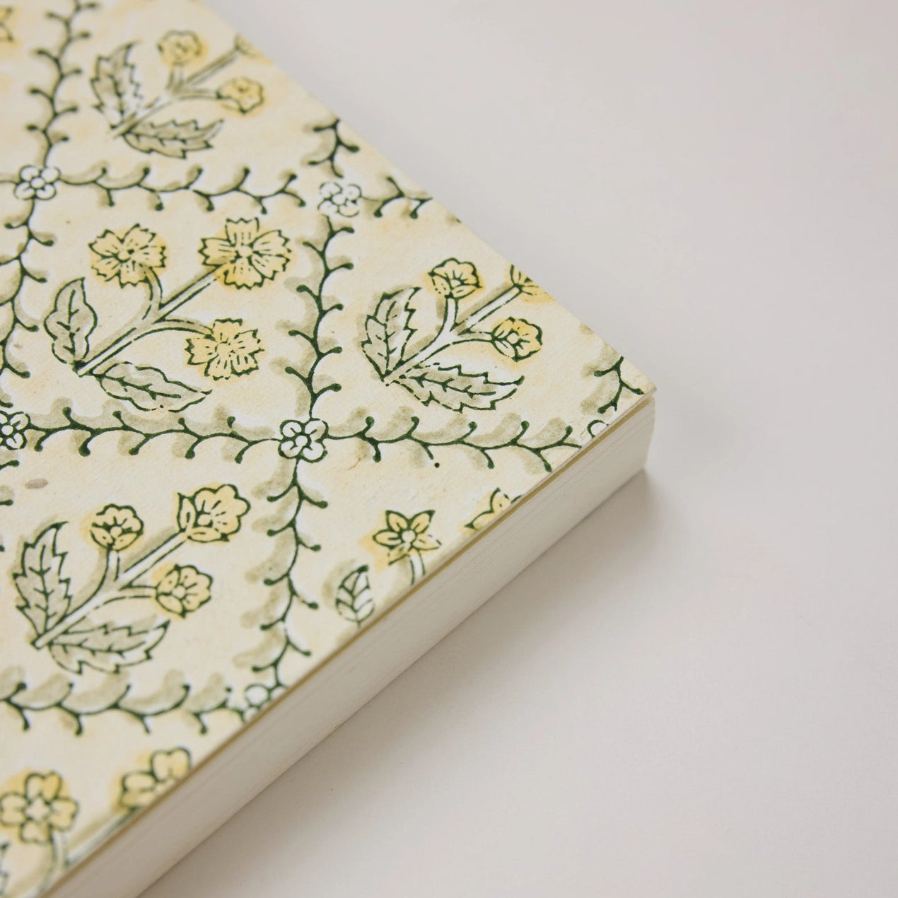 Block Printed Ruled Notebook (A5) - Floral Lattice Buttercream