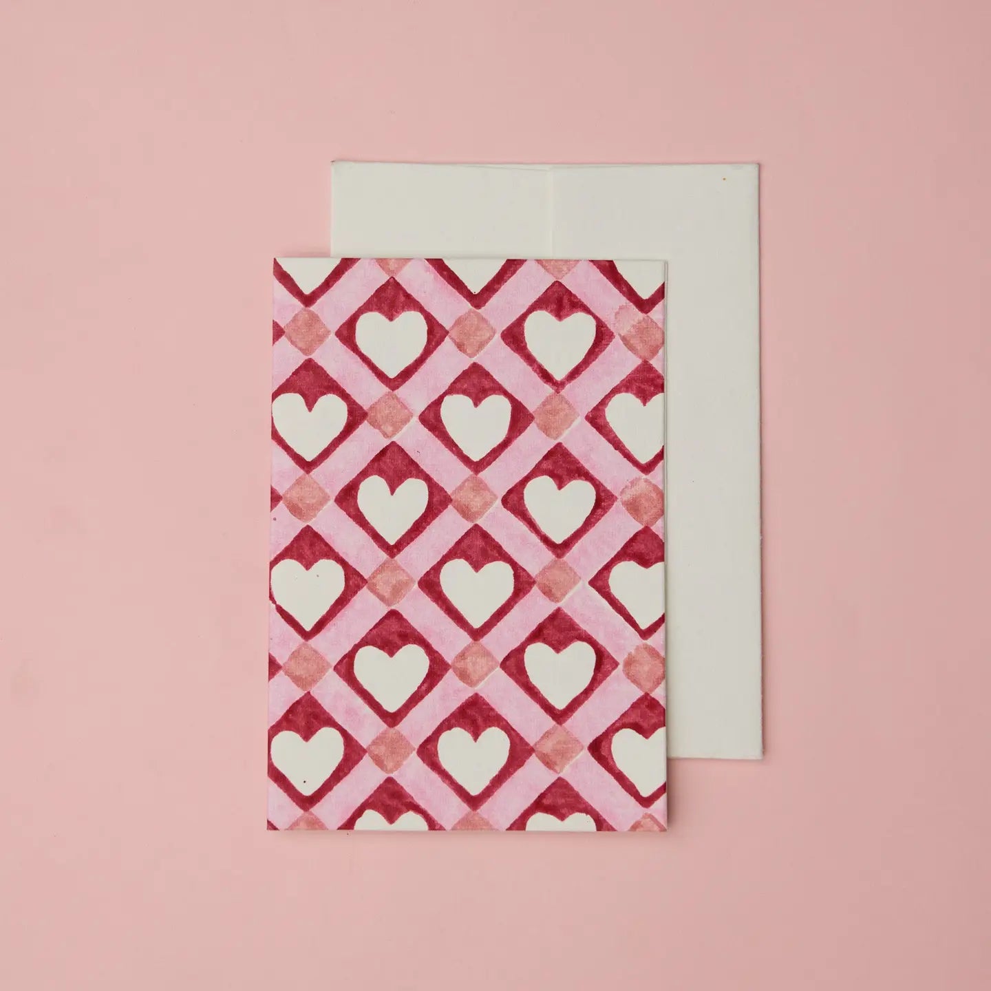 Hand Block Printed Greeting Card | Red Checks Heart