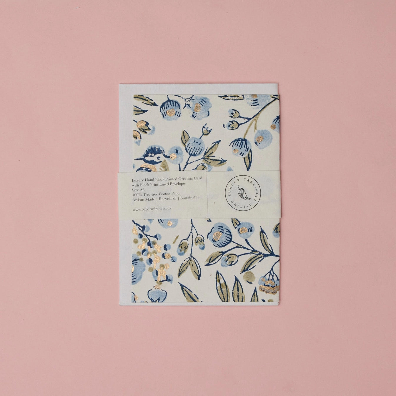 Hand Block Printed Greeting Card | Songbird Blue Stone