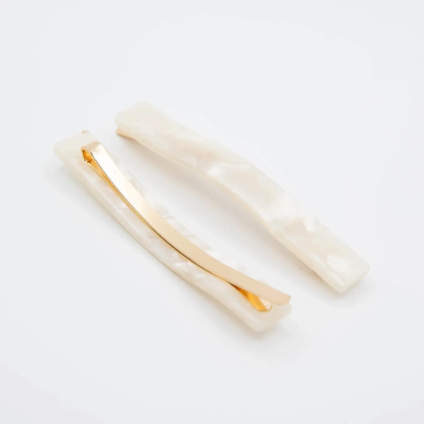 Pearly White Marble Hair Slides - Set of 2