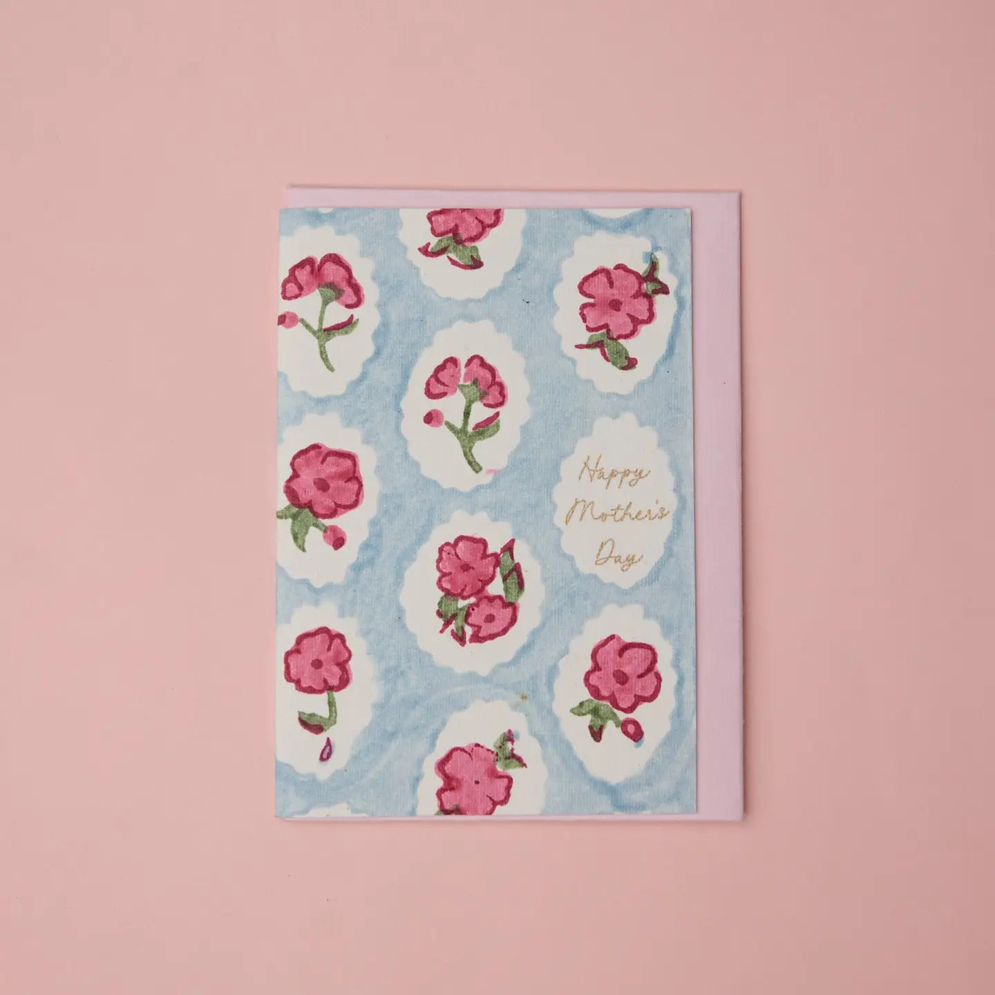 Hand Block Printed Greeting Card | Mother's Day Pink Floral
