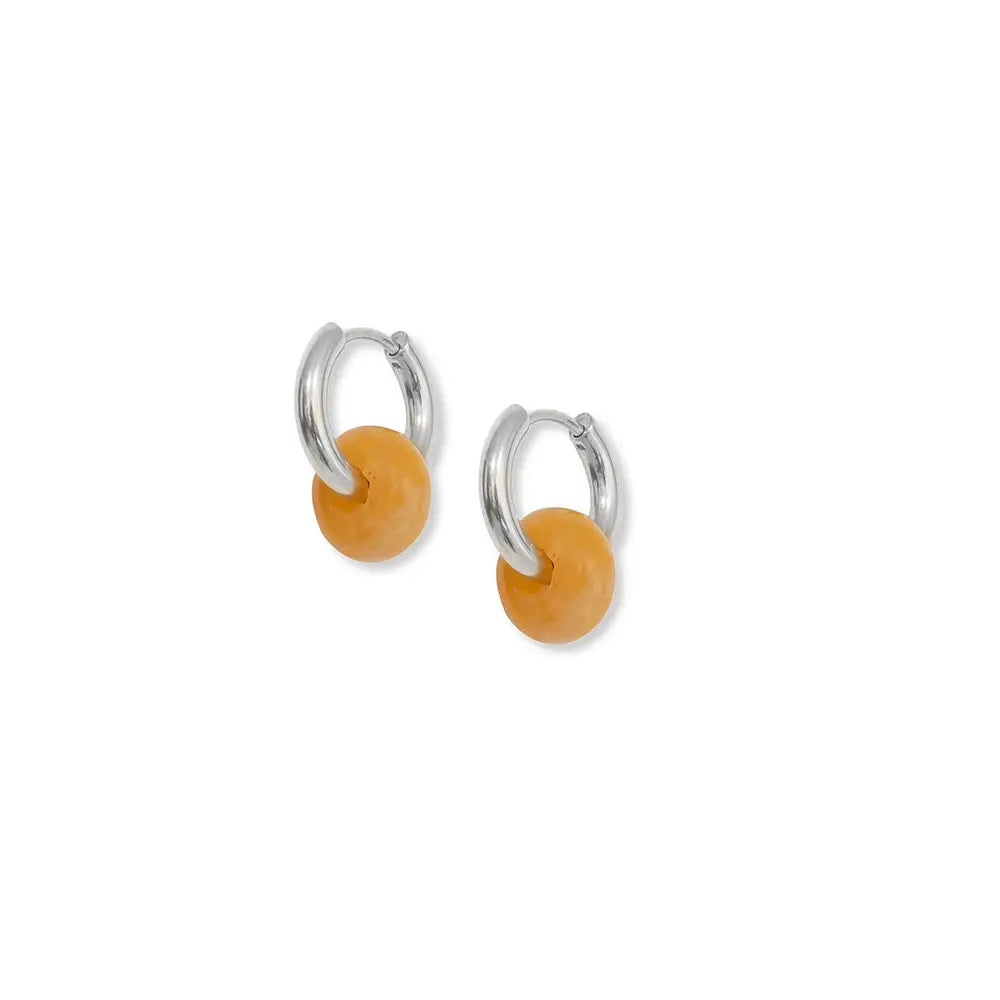 Yellow Jade Agate Hoops | Silver