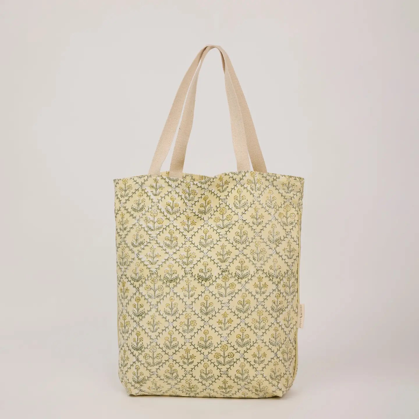Organic Cotton Tote Bag - Floral Lattice Buttercream