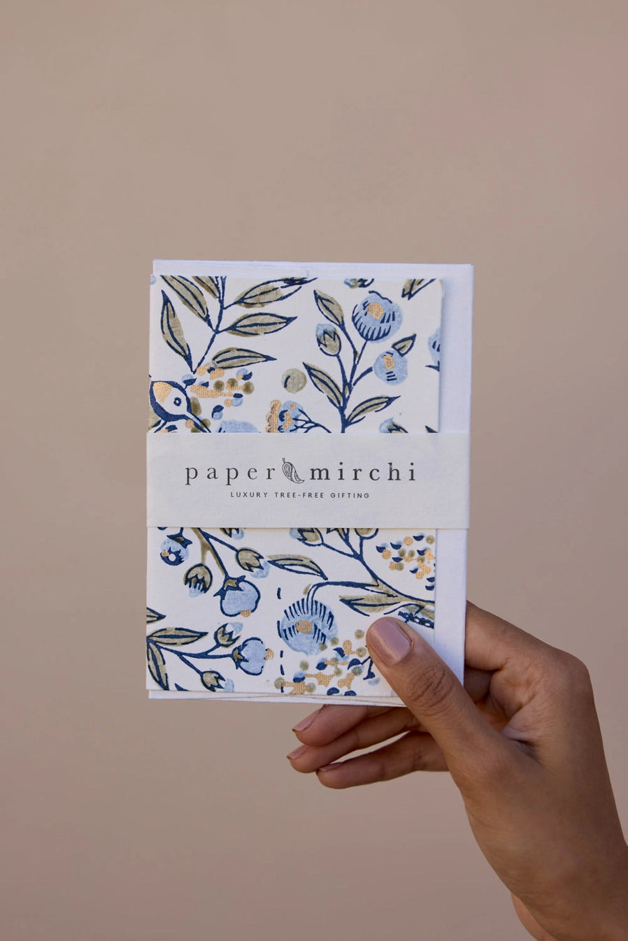 Hand Block Printed Greeting Card | Songbird Blue Stone