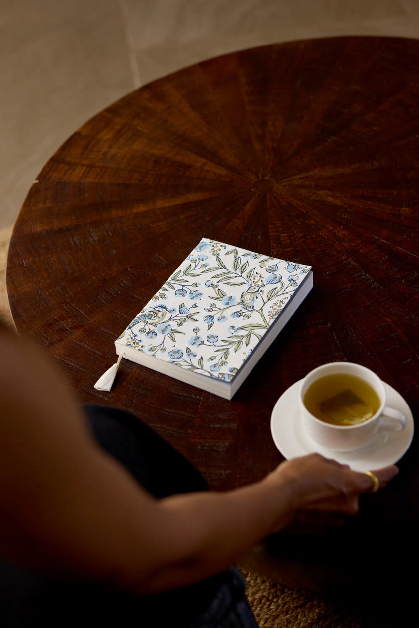 Block Printed Ruled Notebook (A5) - Song Birds Blue Stone