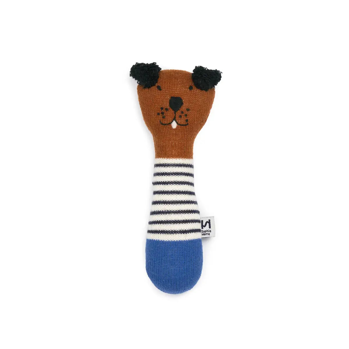 Cotton Knit Baby Rattle Toy | Dog Cobalt