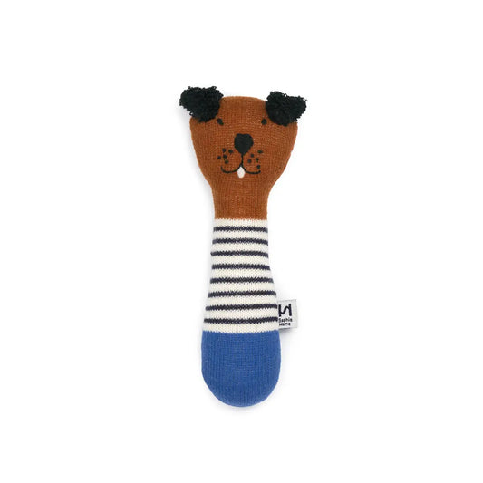 Cotton Knit Baby Rattle Toy | Dog Cobalt
