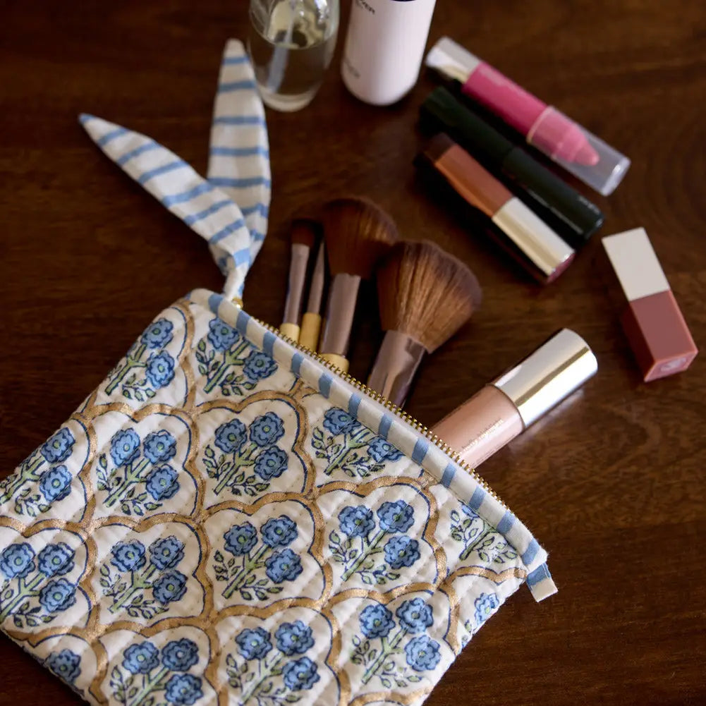 Organic Cotton Zipped Pouch Set 2pk - Floral Indigo