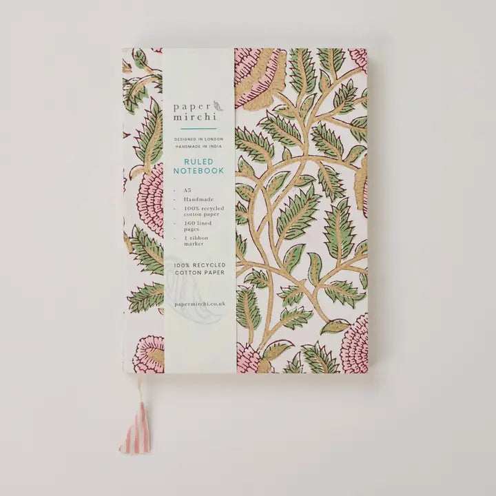 Block Printed Ruled Notebook (A5) - Marigold Glitz Blush