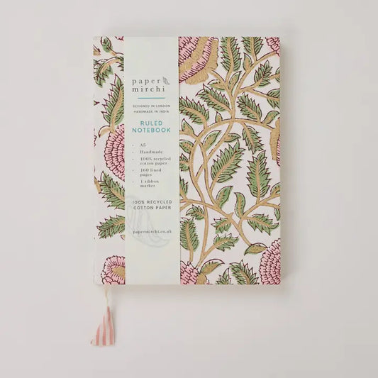 Block Printed Ruled Notebook (A5) - Marigold Glitz Blush