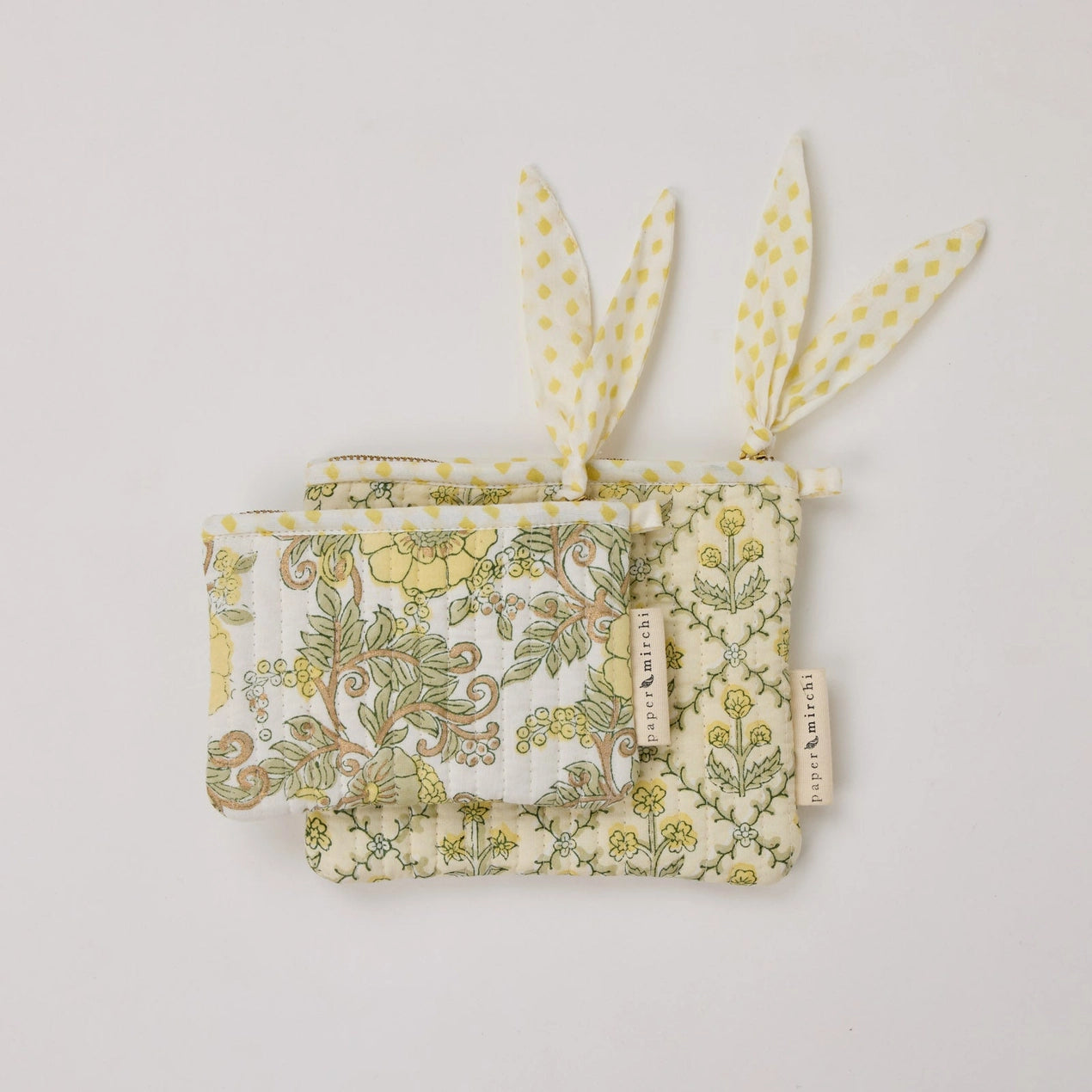 Organic Cotton Zipped Pouch Set 2pk - Floral Buttercream