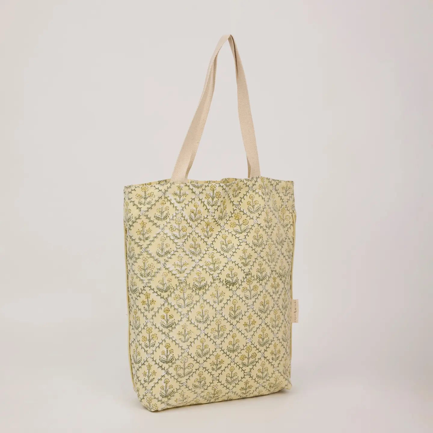 Organic Cotton Tote Bag - Floral Lattice Buttercream
