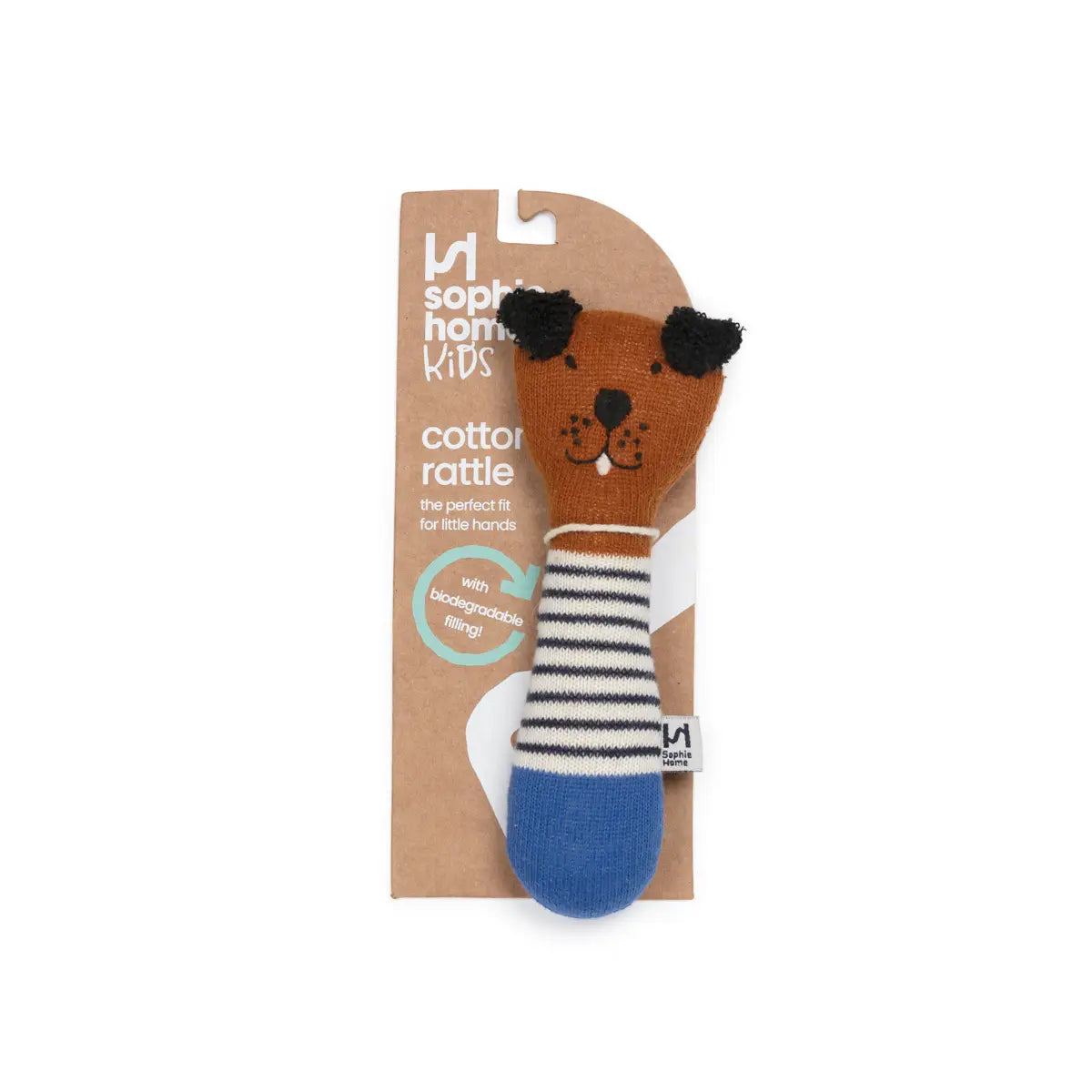 Cotton Knit Baby Rattle Toy | Dog Cobalt