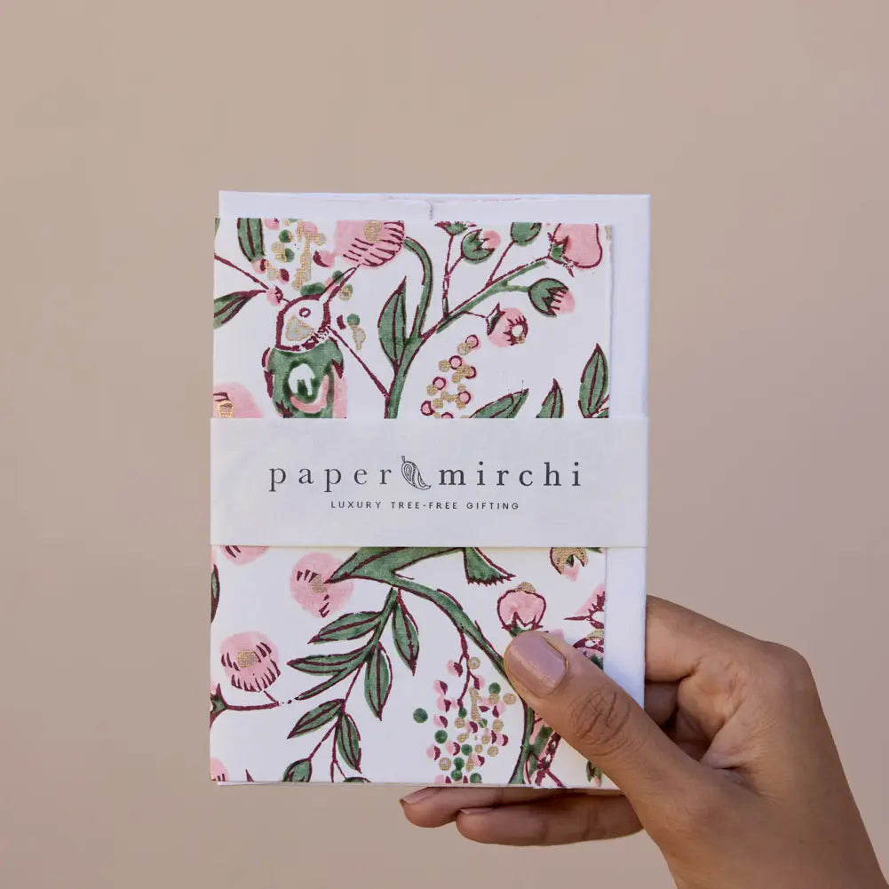 Hand Block Printed Greeting Card | Song Birds Blush