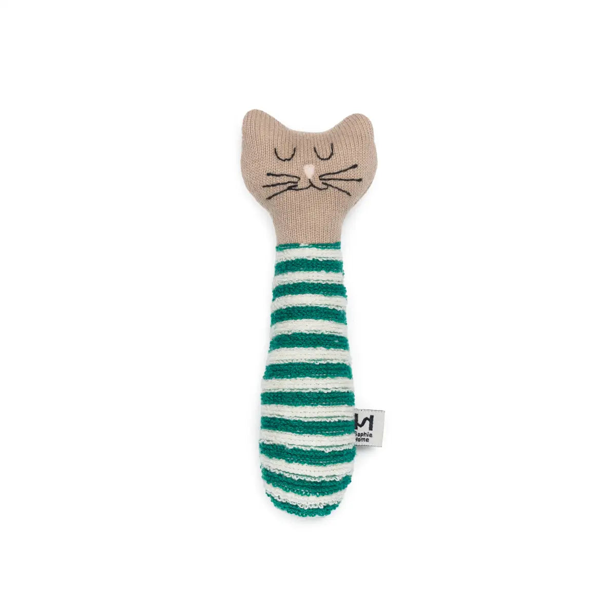 Cotton Knit Baby Rattle Toy | Cat Green