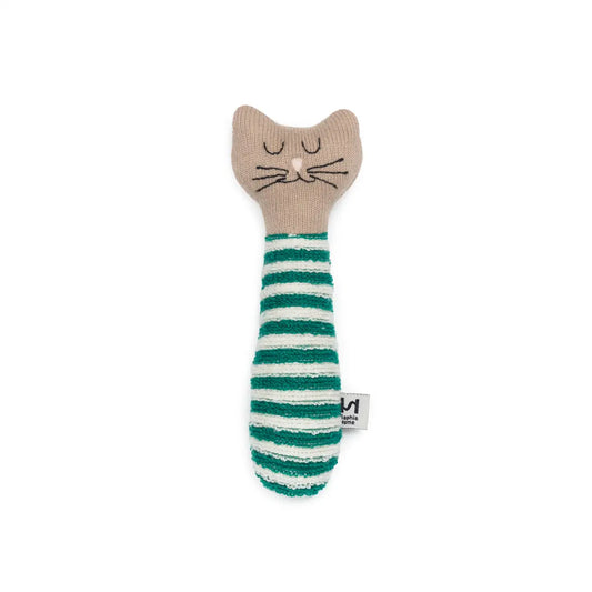 Cotton Knit Baby Rattle Toy | Cat Green