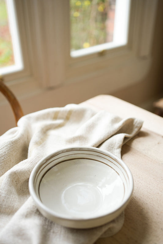 Hand Painted Breton Stripe Snack Bowl | Taupe