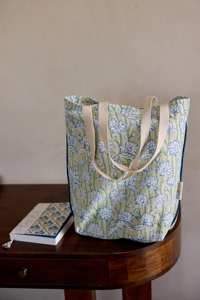 Organic Cotton Tote Bag - Lotus Indigo