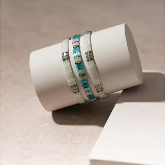 Flat Bead Bracelet | White