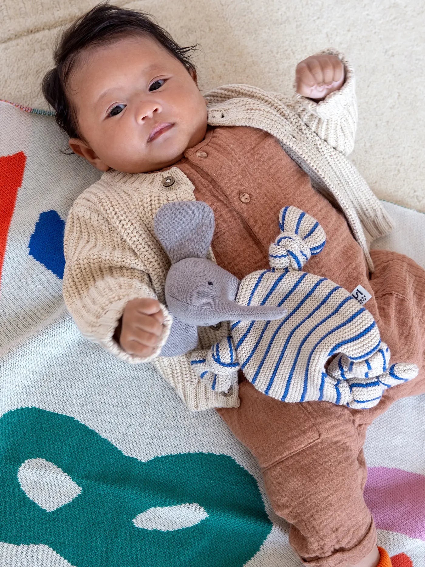 Cotton Knit Baby Comforter Cuddle Cloth | Elephant Cobalt