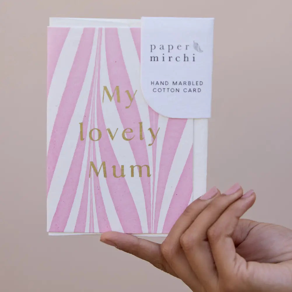 Hand Block Printed Greeting Card | Pink Candy Mum
