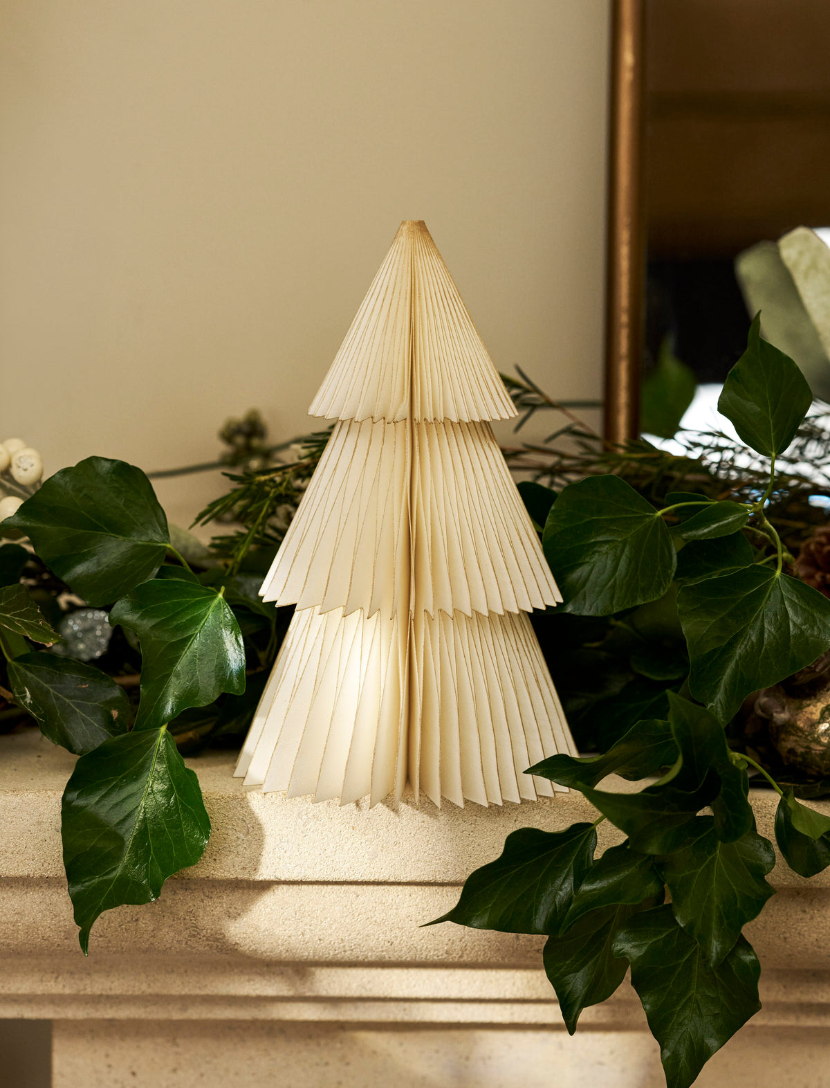 Paper Christmas Tree | Warm White & Gold | Small